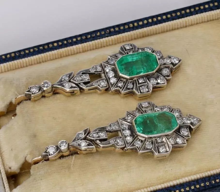 Art Deco Lab Created Emerald Engagement Wedding 14K White Gold Finish Earrings