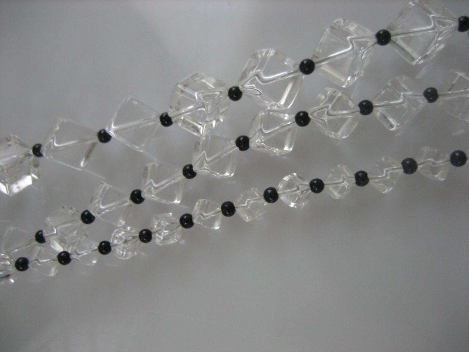 ART DECO VINTAGE ROCK CRYSTAL BEADS SQUARE CUT HOOK CLASP NECKLACE