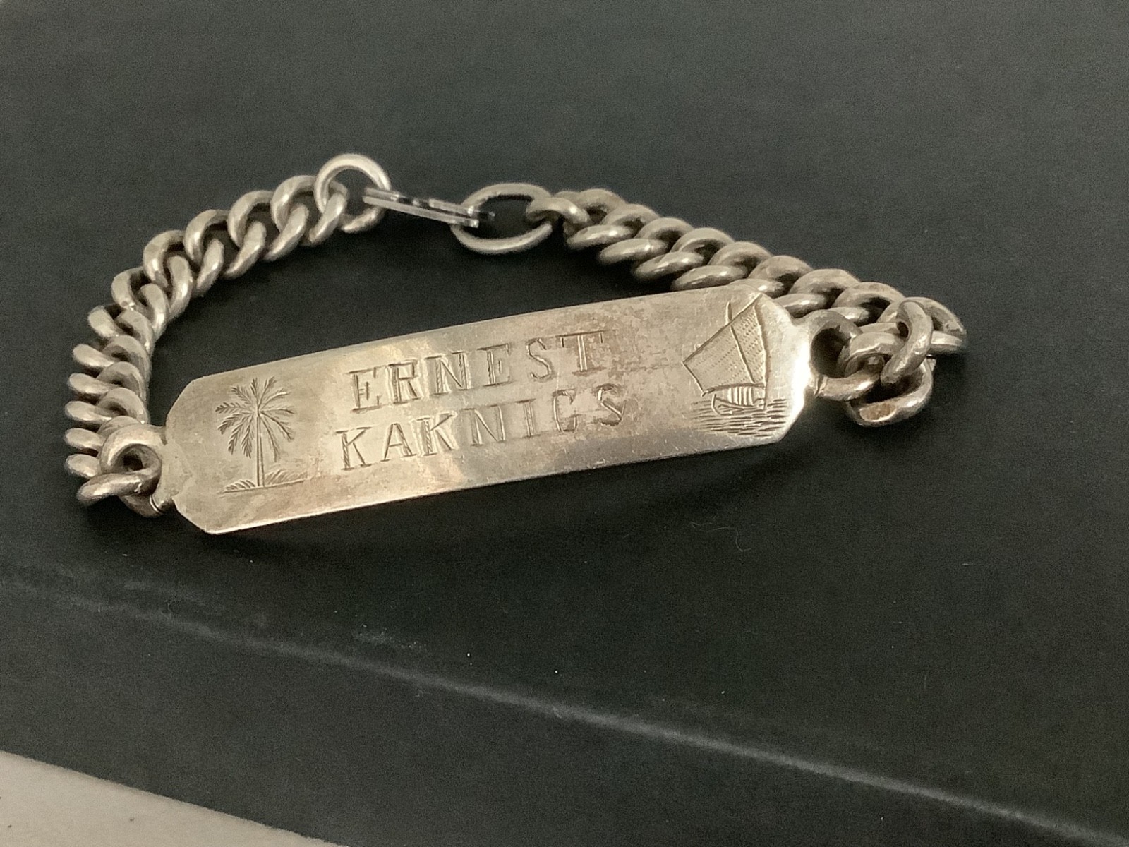 VTG Mens Heavy Sterling Silver Marine Navy Radio Officer ID bracelet 7.25″ 30g