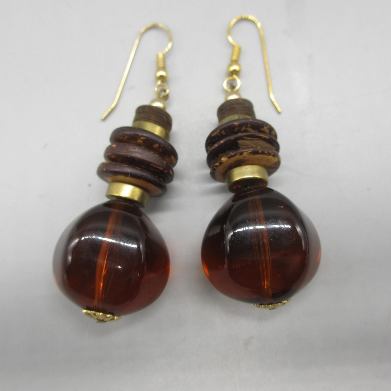 Vtg Lucite Earrings Drop Dangle Green Red Brown Hook for Pierced Ears lot of 3