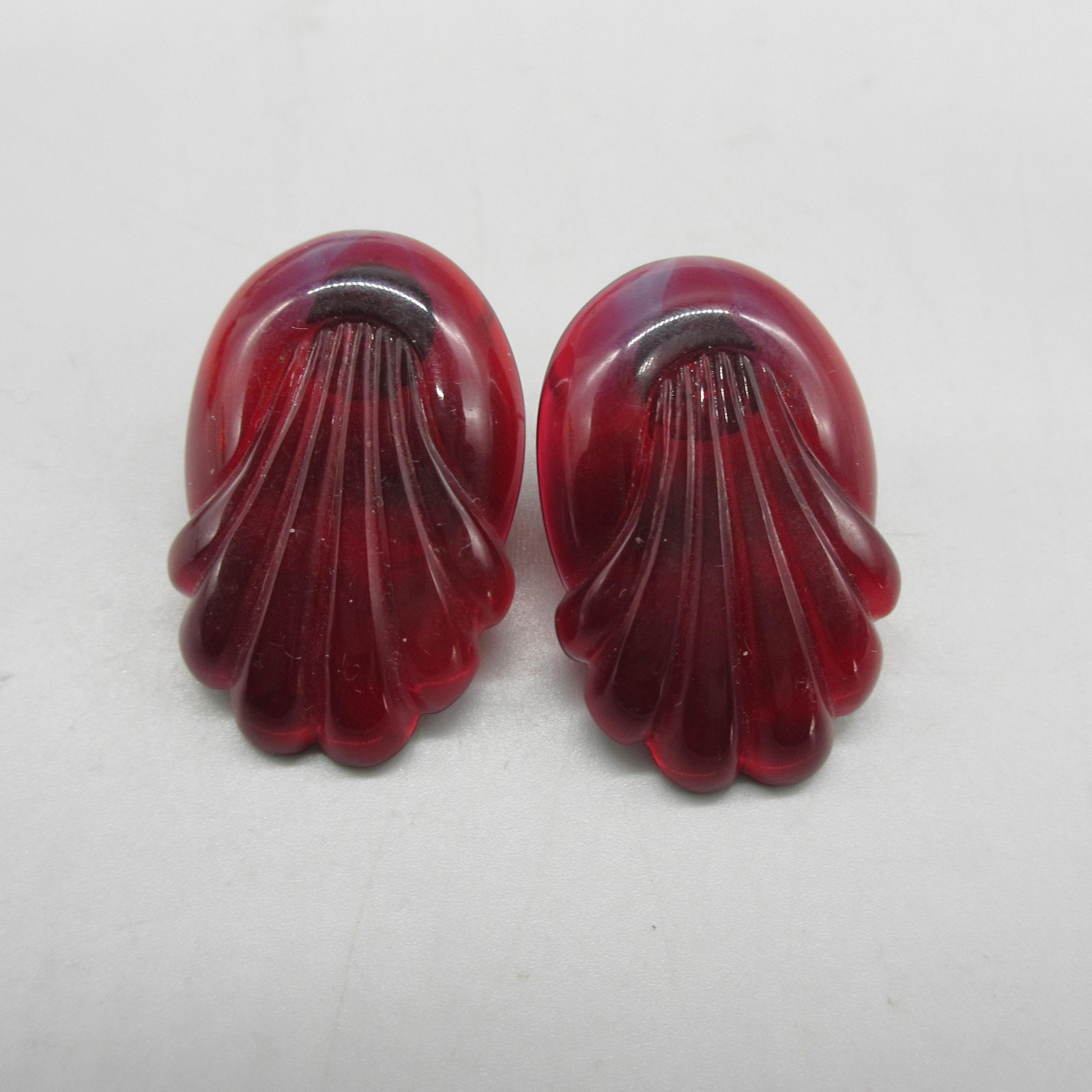 Vtg Lucite Earrings Drop Dangle Green Red Brown Hook for Pierced Ears lot of 3