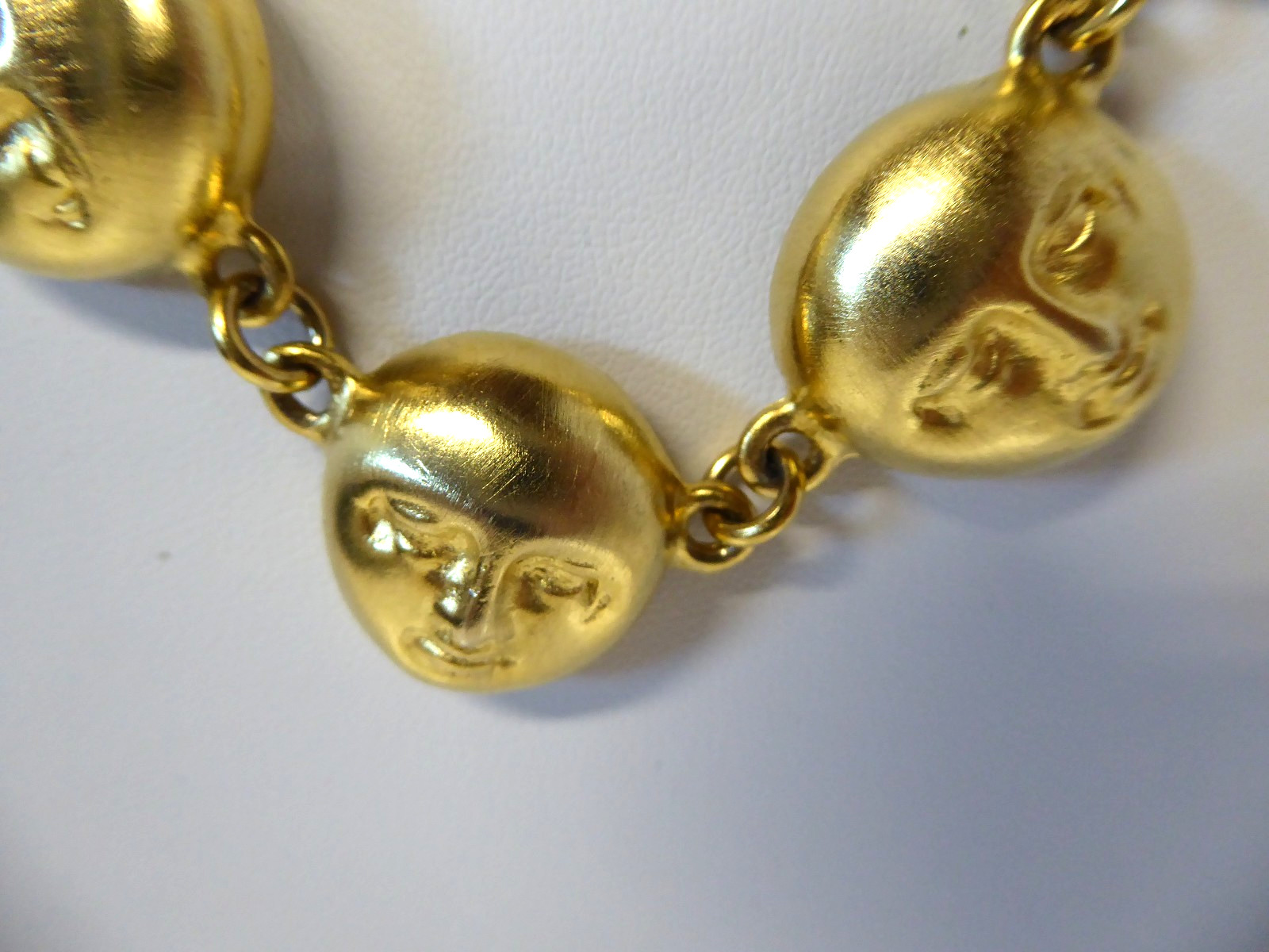 Vintage Unknown Designer Moon Face Gold Tone Necklace