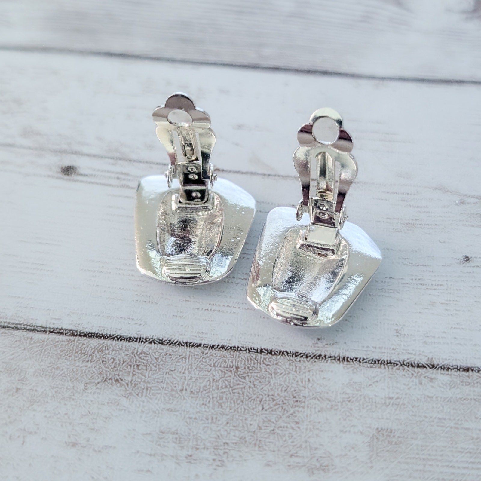 Vintage Clip On Earrings Unusual Statement Purple & Silver Tone Stylish
