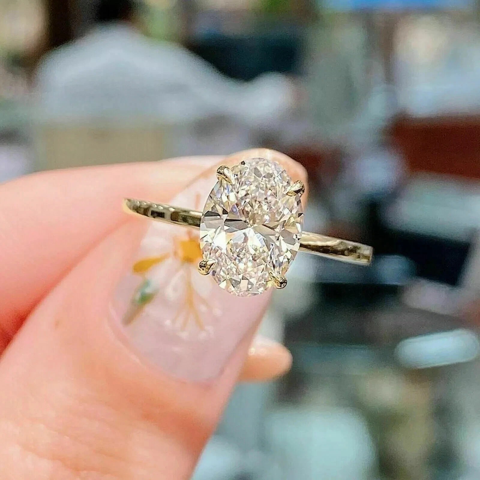 14K Gold Finish 2.00Ct Oval Cut Lab Created Diamond Engagement Solitaire Ring
