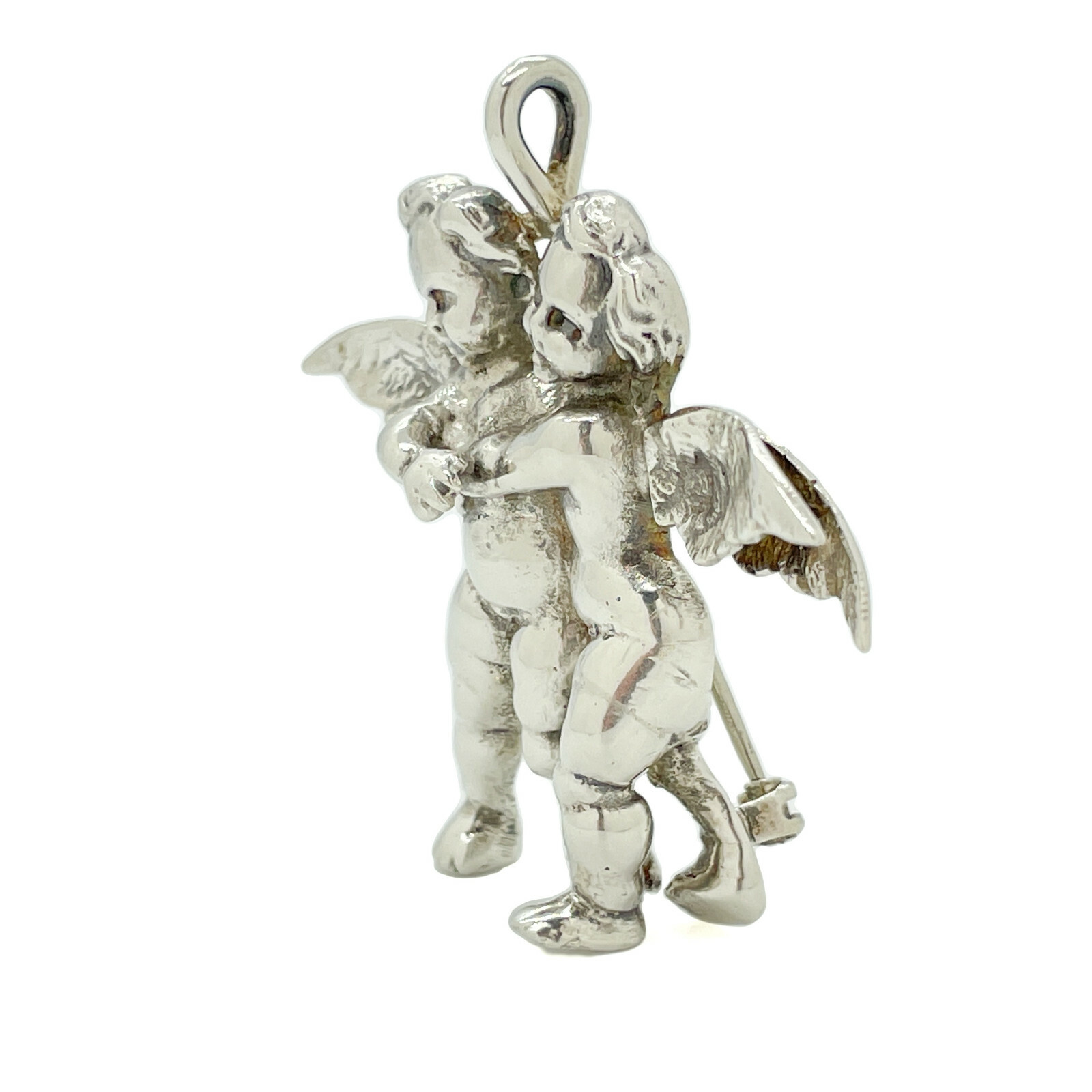 Vintage Fratelli Peruzzi Silver Two Angels Embracing Cherubs Brooch Pendant