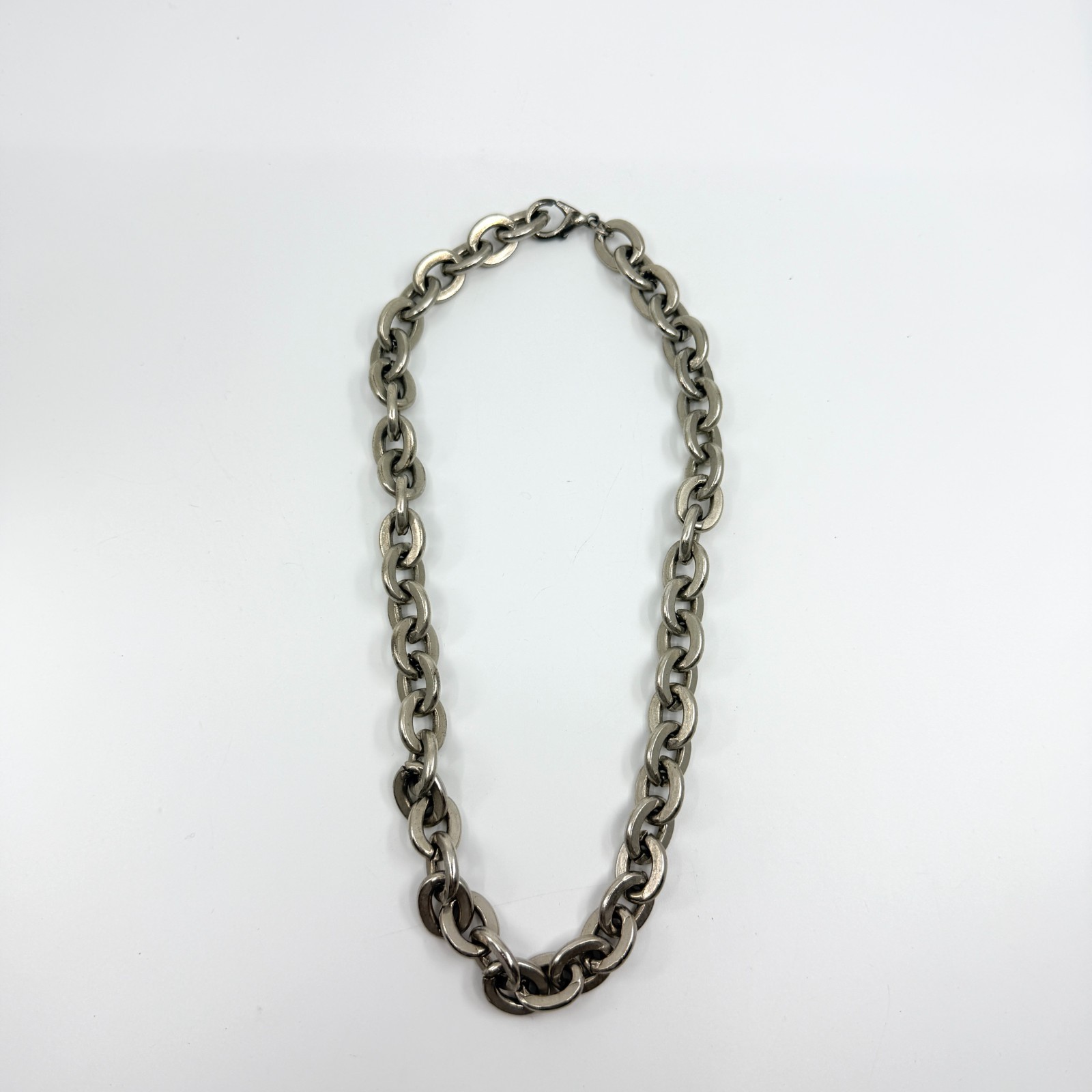 Vintage Silver Tone Chunky Cable Chain Necklace Retro Bold Heavy Link Choker