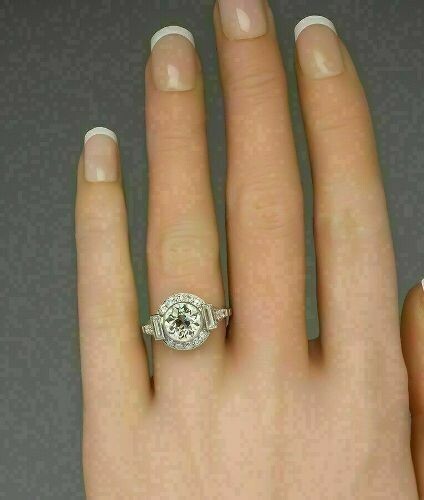 Vintage Art Deco Style Lab Created Diamond Engagement 14K White Gold Finish Ring