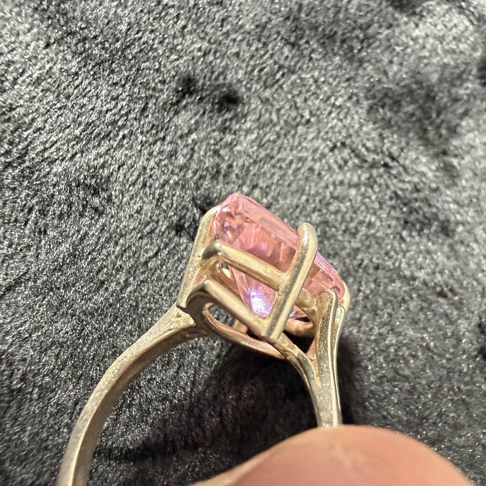 Vtg Sterling Silver Ring .925 Sz 7 Large Marquis Pink Stone Cocktail Statement