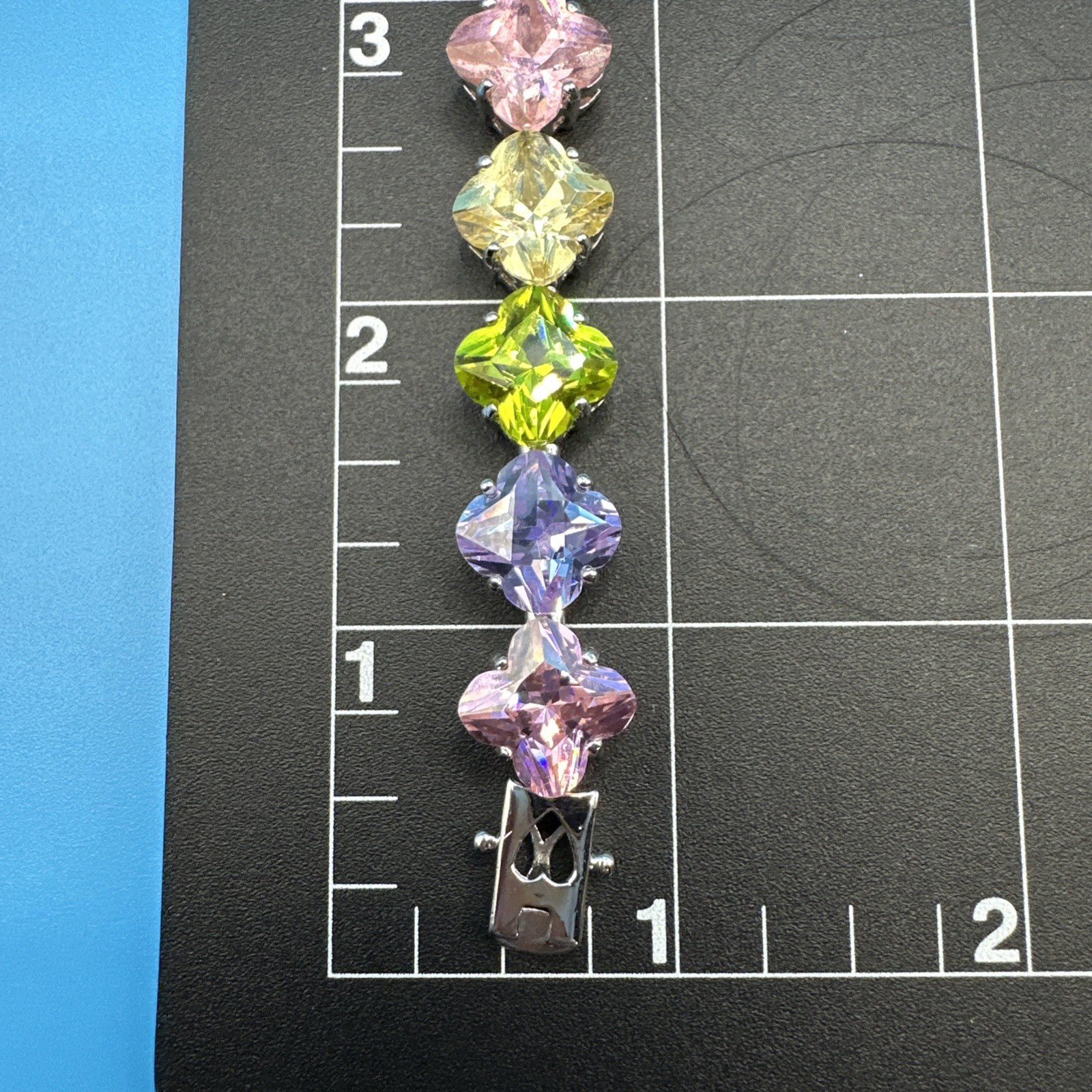 Vintage Suzanne Somers MultiColor Faceted/Square CZ 925 Silver Bracelet 7.5 in