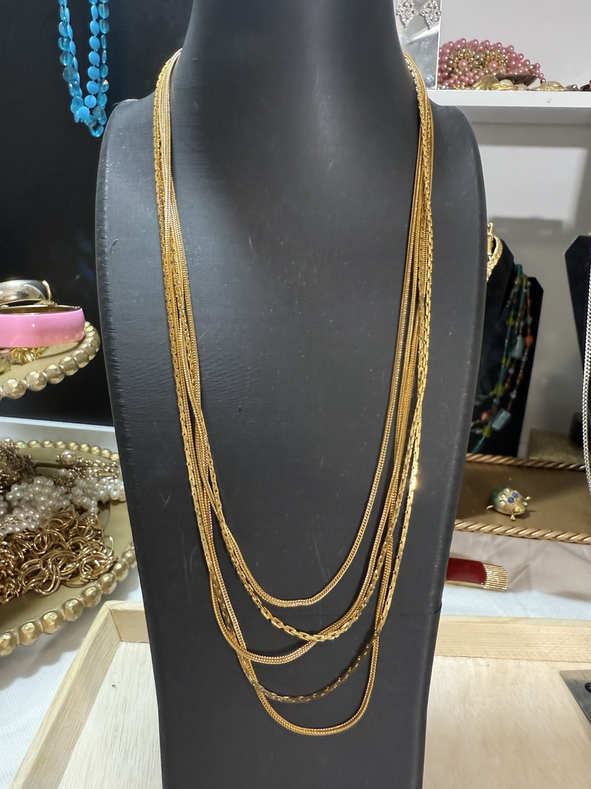 Vintage 1977 Givenchy G-Link 5 Strand Multi-Layered Gold Tone Necklace