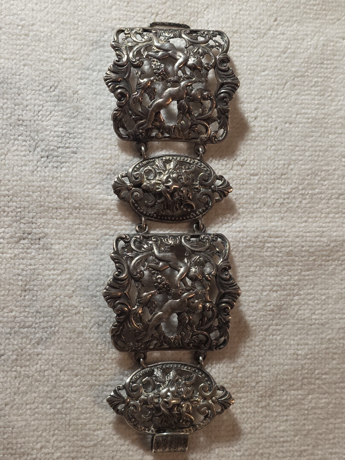 Vintage Cini Sterling 925 Cherub & Lion Bracelet Italian Renaissance Revival