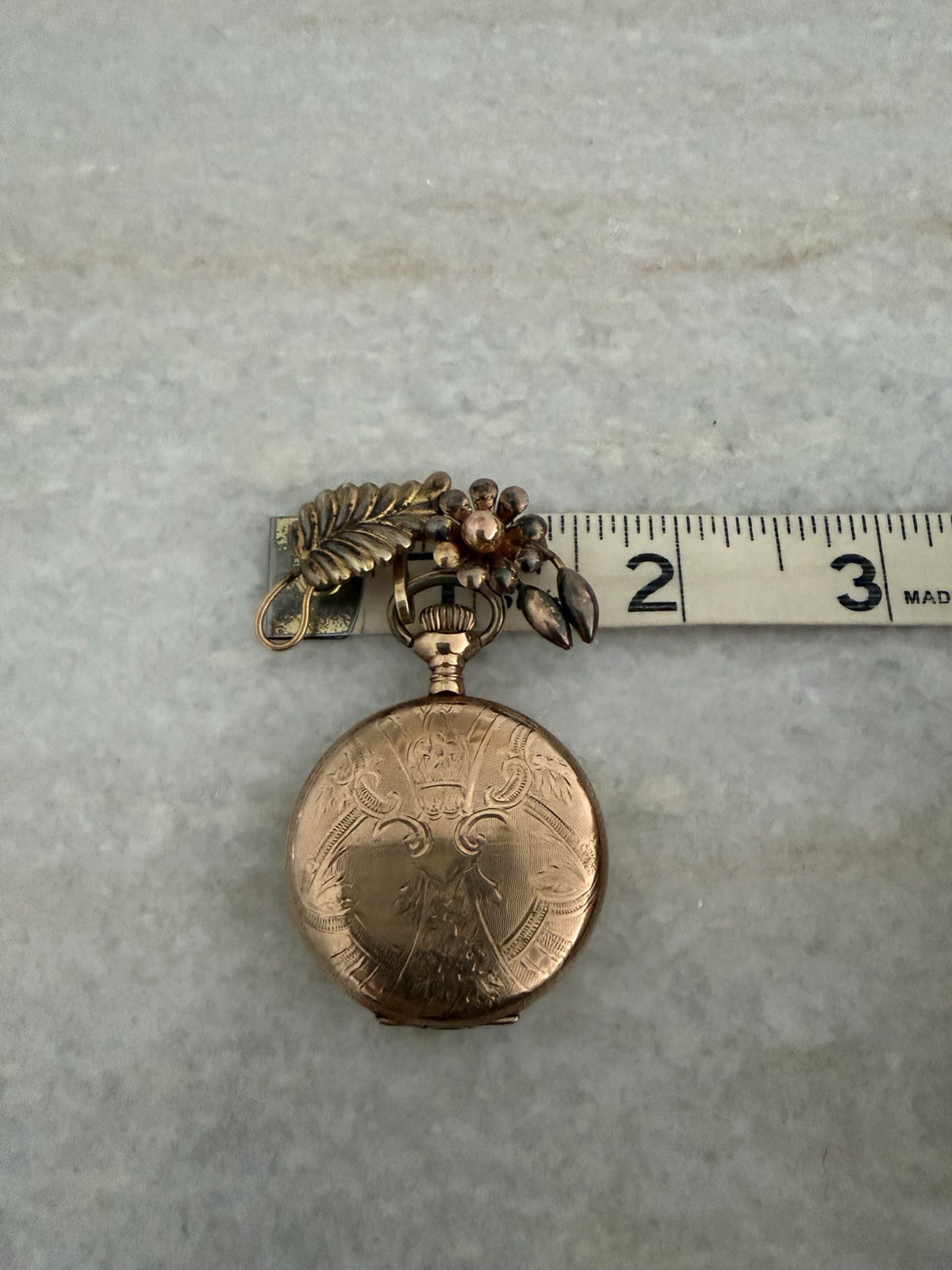 Vintage Gold Filled Elgin Scrolled Flower Works Pocket Watch On Pin Brooch
