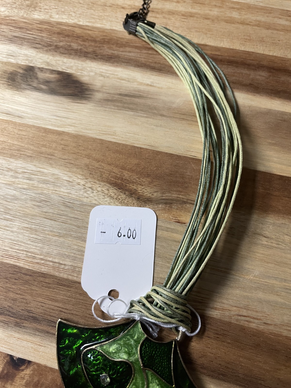 Greenstone Enamel Crescent Ladies Vintage Leather MultiStrand Necklace