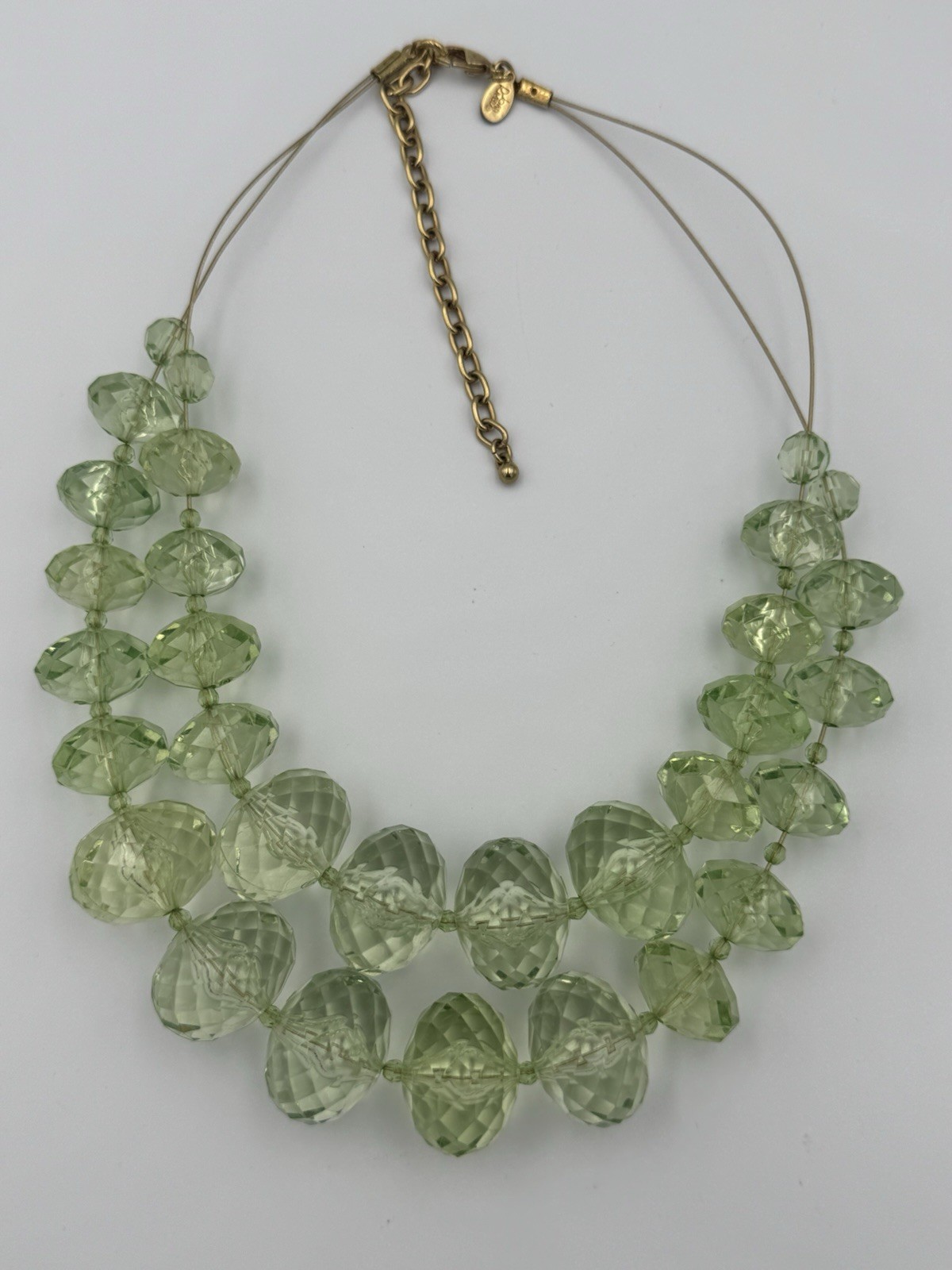 Vintage Joan Rivers Crystal Light Green Faceted Acrylic Double Strand Necklace