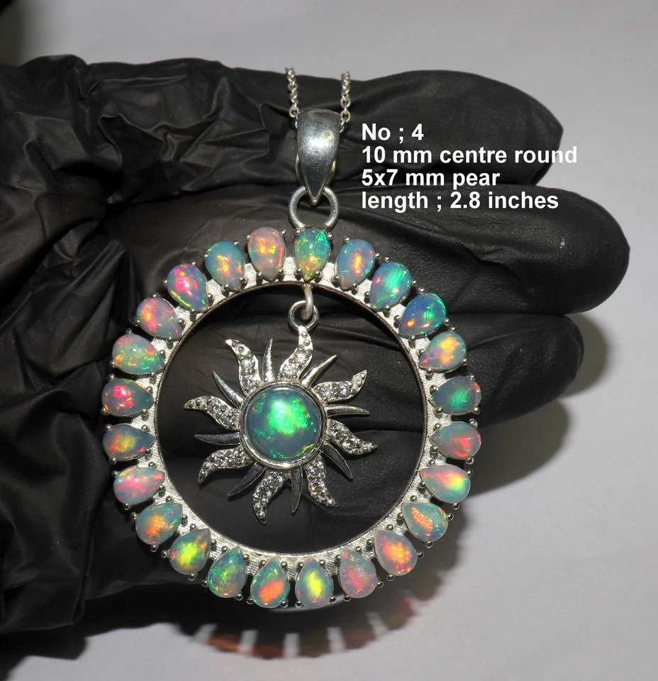 Natural Ethiopian opal pendant with sterling silver fire opal gemstone necklace