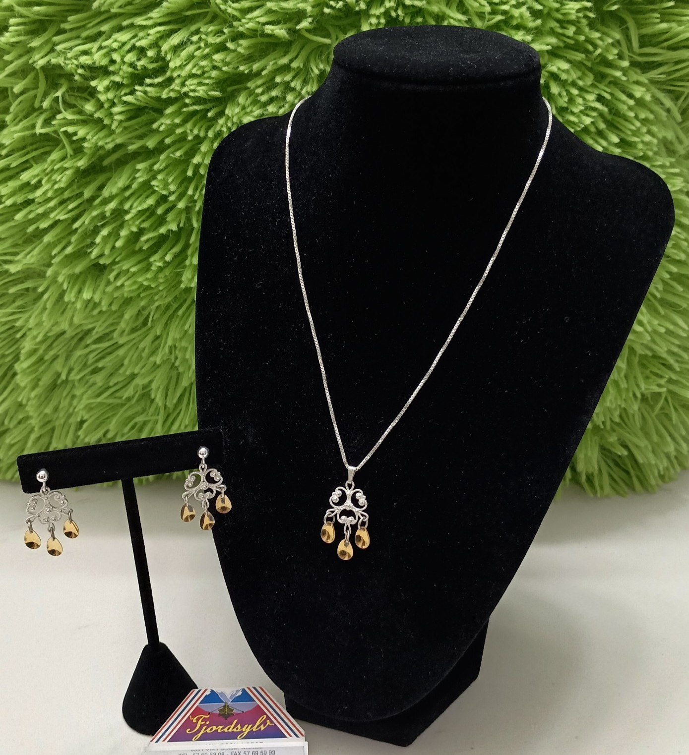 Vintage Finnish ARU Sterling Silver Filigree Necklace & Earring Set Sundrop