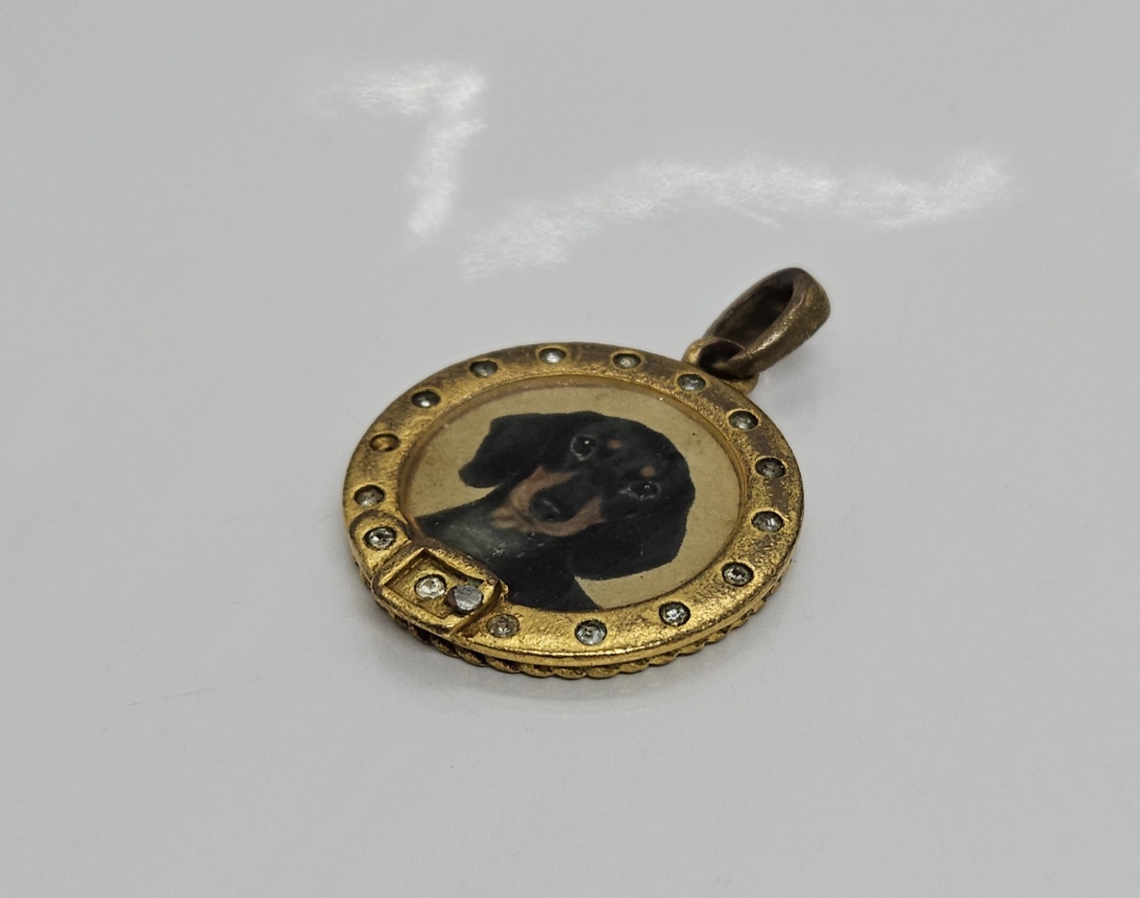 Vintage Dog Photo Pendant with Poem on Back 1″