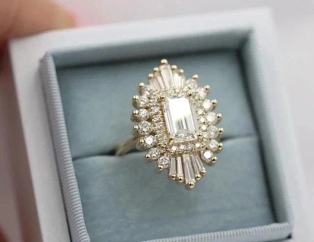 2Ct Emerald Cut Lab Created Diamond Engagement Gift For her 14K Gold Finish Ring