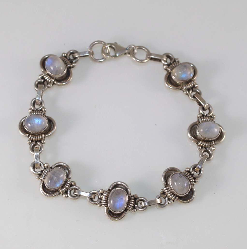 Vintage 925 Sterling Silver Moonstone Bracelet 7.5″