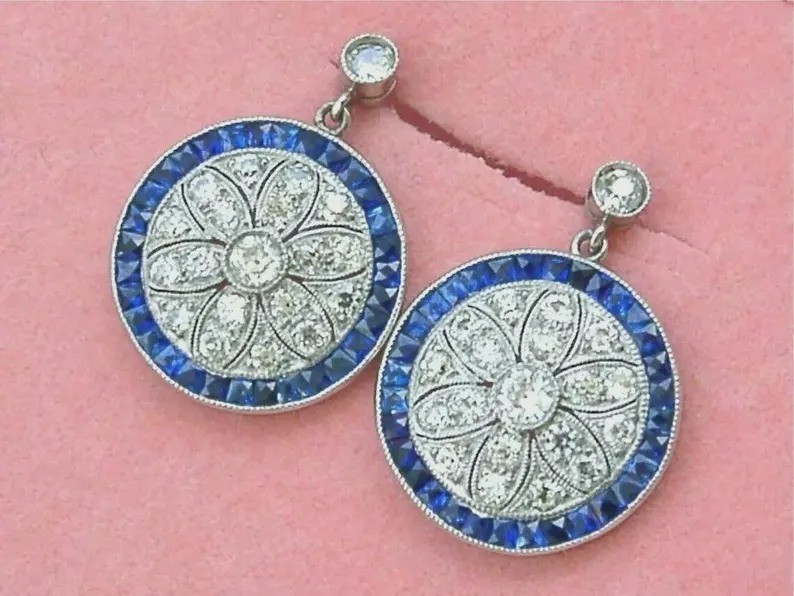 Art Deco 3CT Lab Created Diamond 925 Silver Earring Vintage Halo Round Cocktail