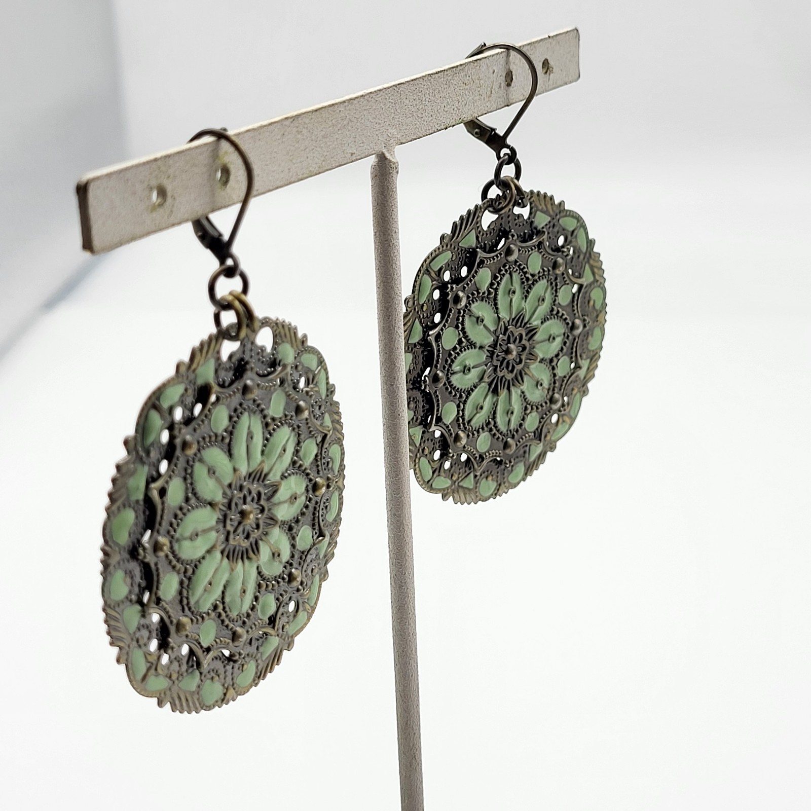 Fabulous bold enamel metal pierced dangle earrings Spring flowers boho