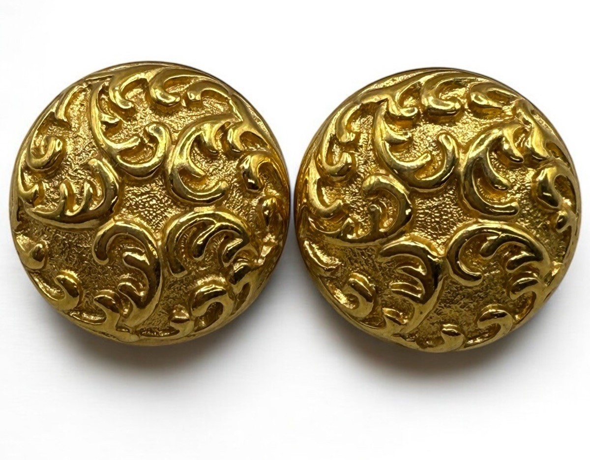 Vintage Gold Tone Ornate Victorian Revival Ornaments Circles Earrings