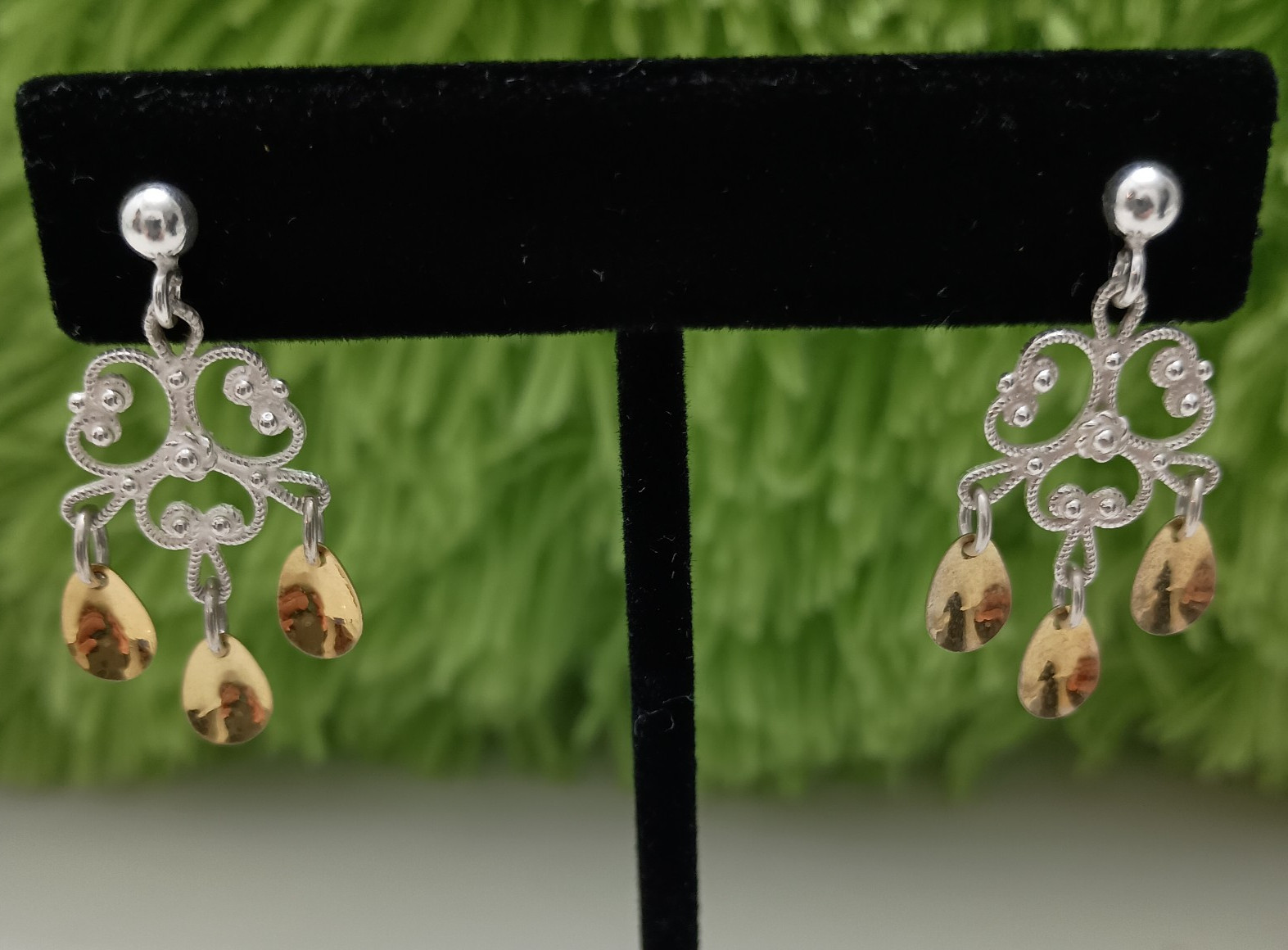Vintage Finnish ARU Sterling Silver Filigree Necklace & Earring Set Sundrop