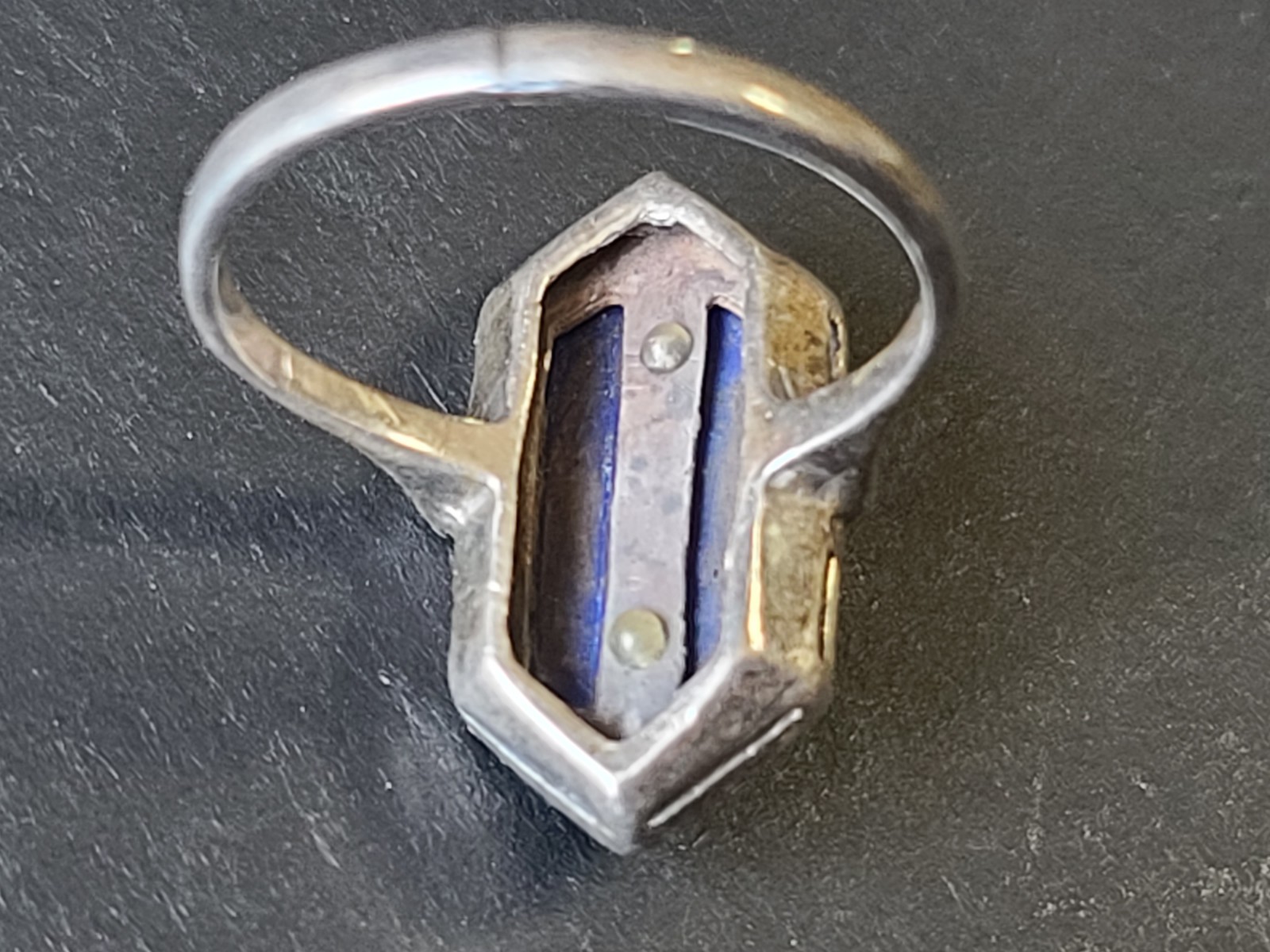 Fancy Antique VTG Art Deco Sterling Silver Lapis Lazuli Marcasite Ring Size 8