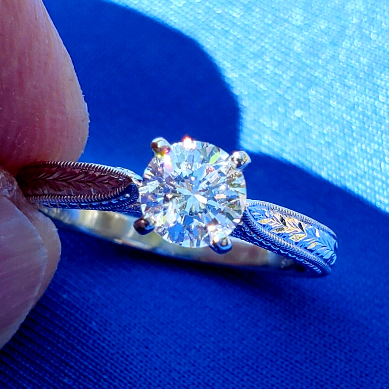 ORIGINAL Gabriel co DIAMOND EARTH MINED Deco Engagement Ring 14K GOLD Solitaire