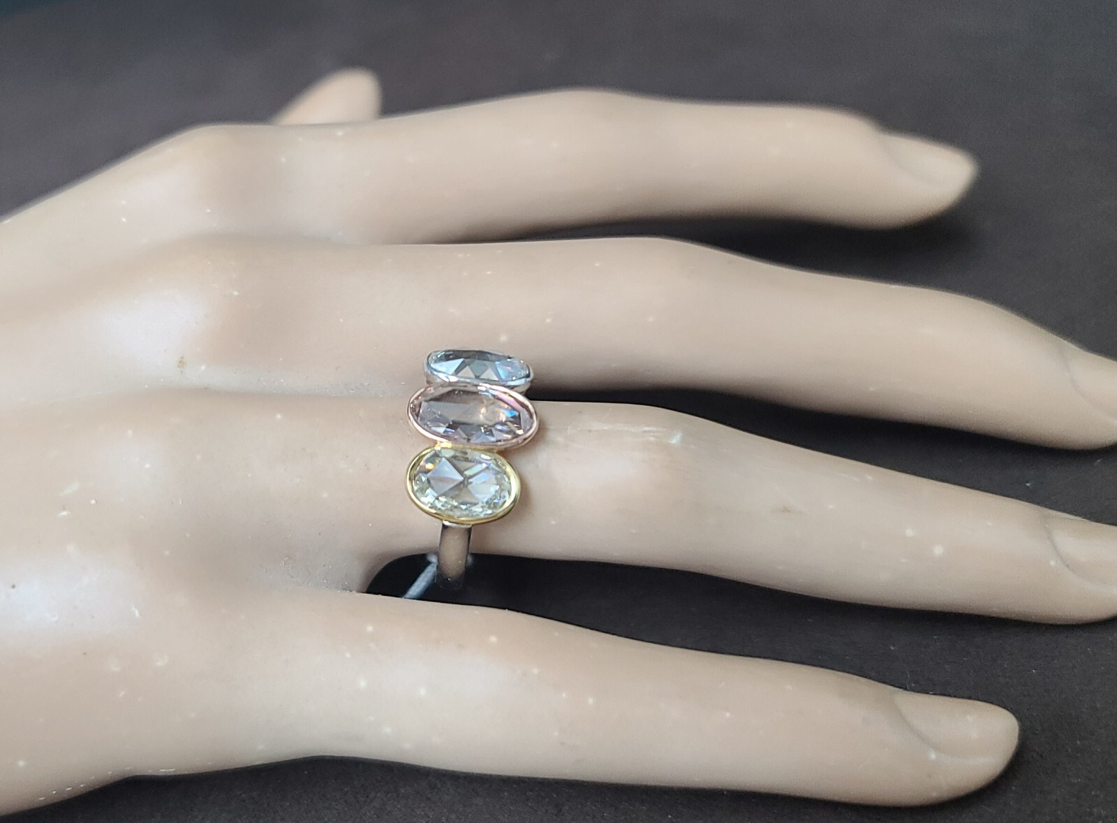 Vintage Platinum 18k Gold Engagement Ring 3.48CT.Natural Oval Rose Cut Diamond