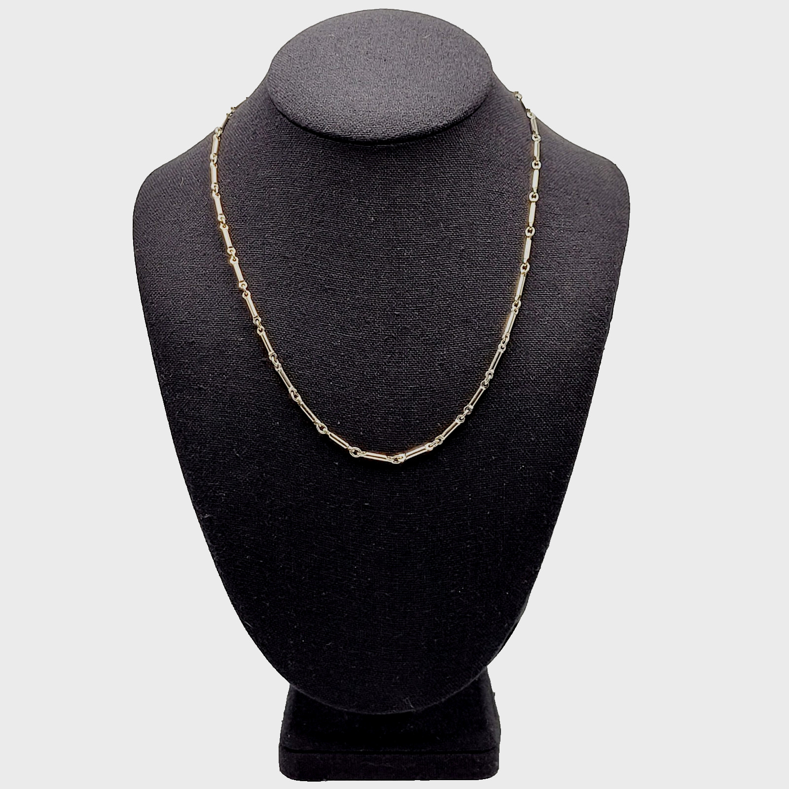 Classic Tubular Bar Elongated Links Shiny Gold Tone Vintage Necklace 19.5 inch
