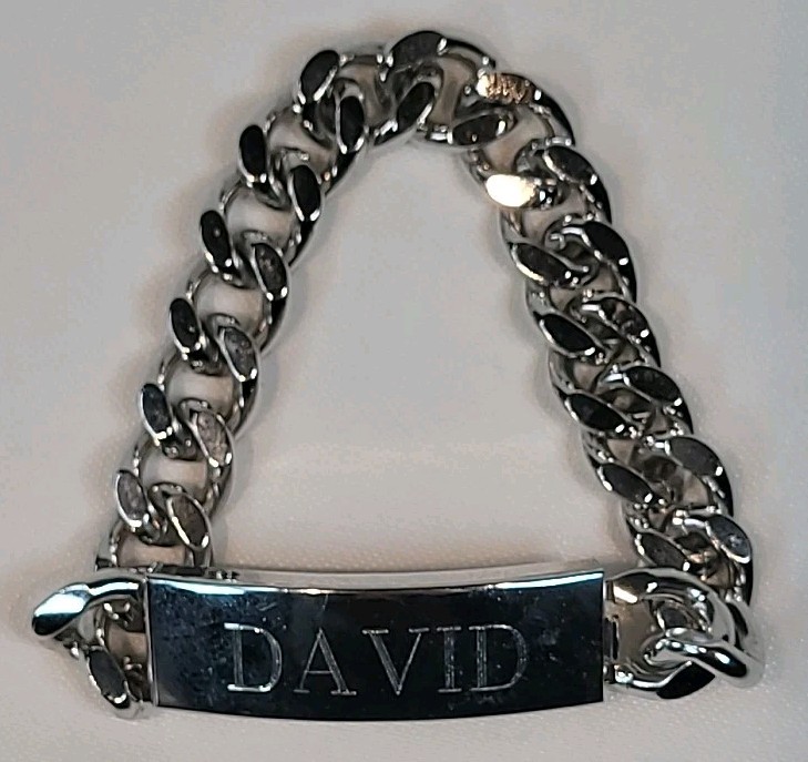 Vintage “Ste TA Speidel U S” ID Dog Tag Bracelet Stainless Steel Chain DAVID