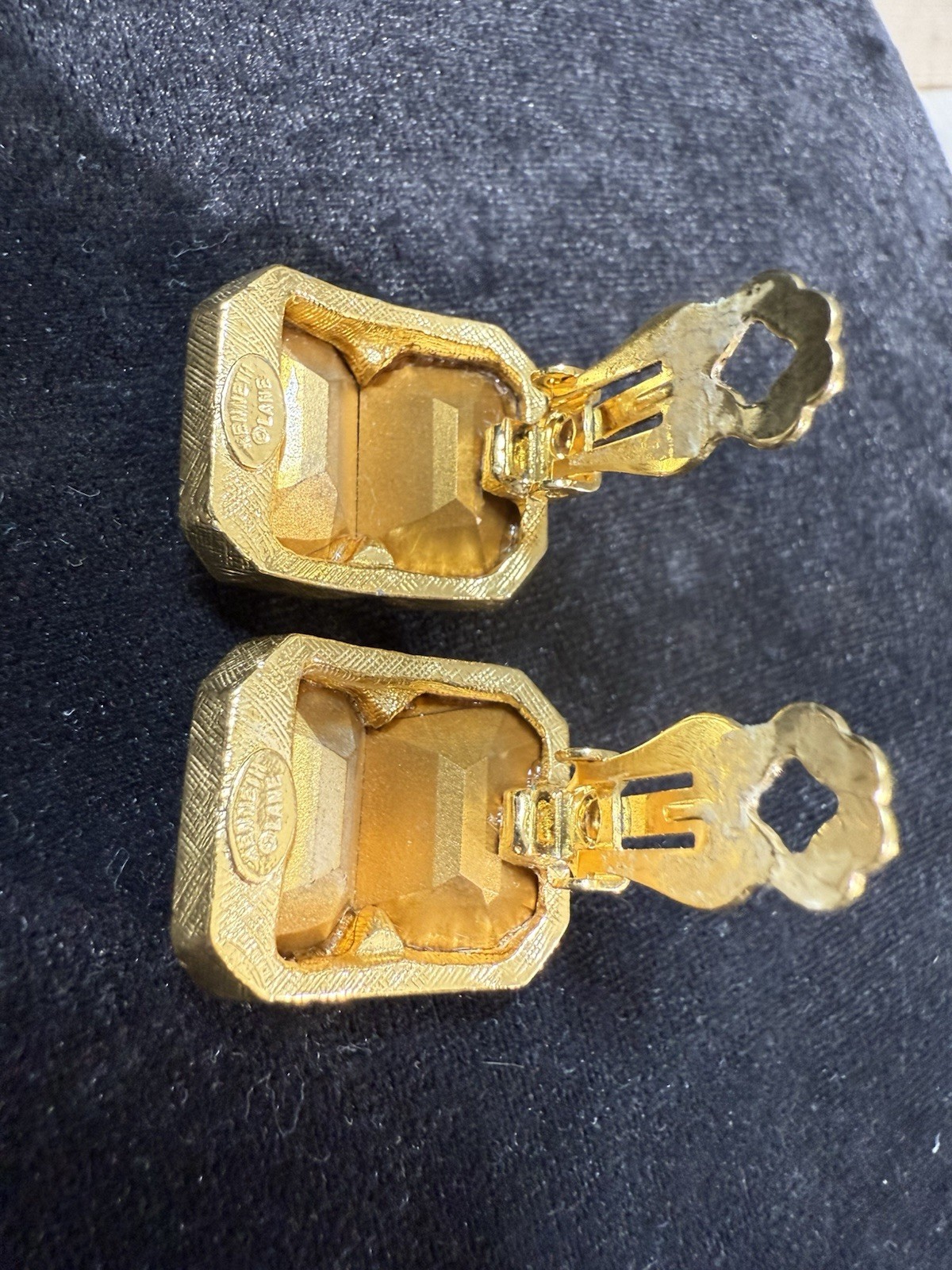 Vintage Signed Kenneth Lane Green & Orange Rhinestone Runway Clip-On Earrings