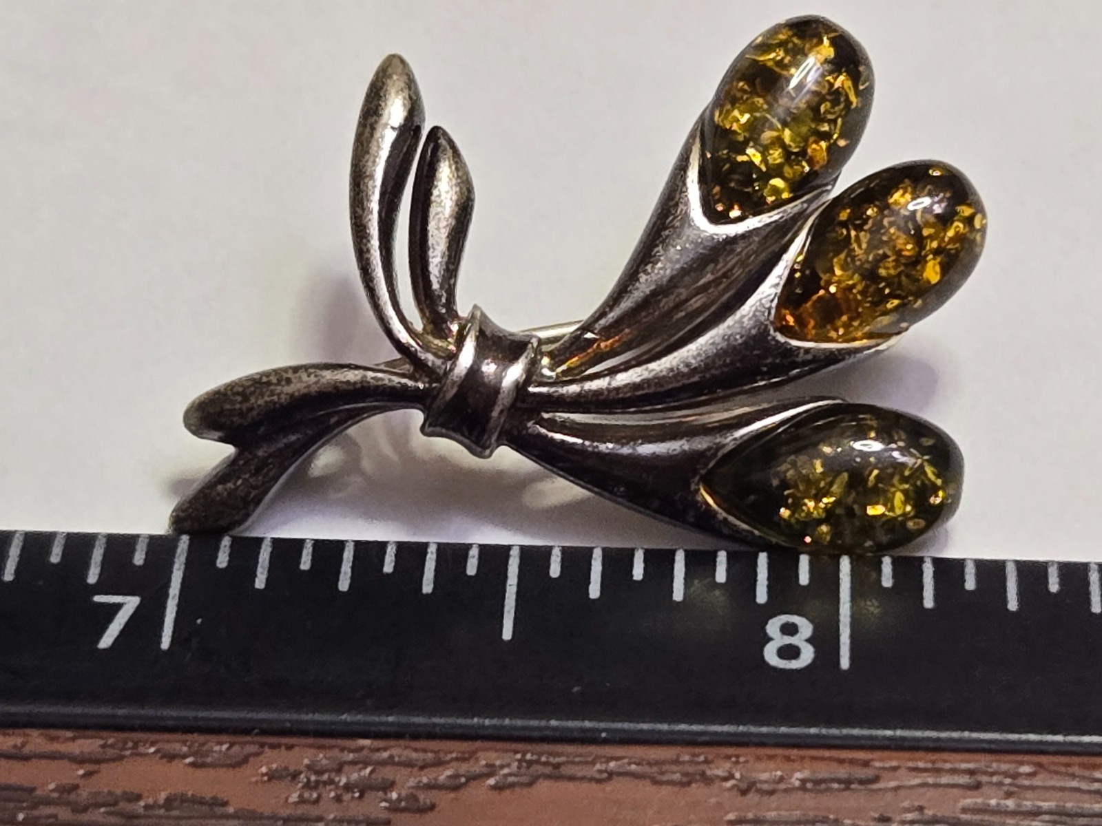 Vintage Signed Green Natural Amber Pin / Brooch, Sterling Silver, Latvia