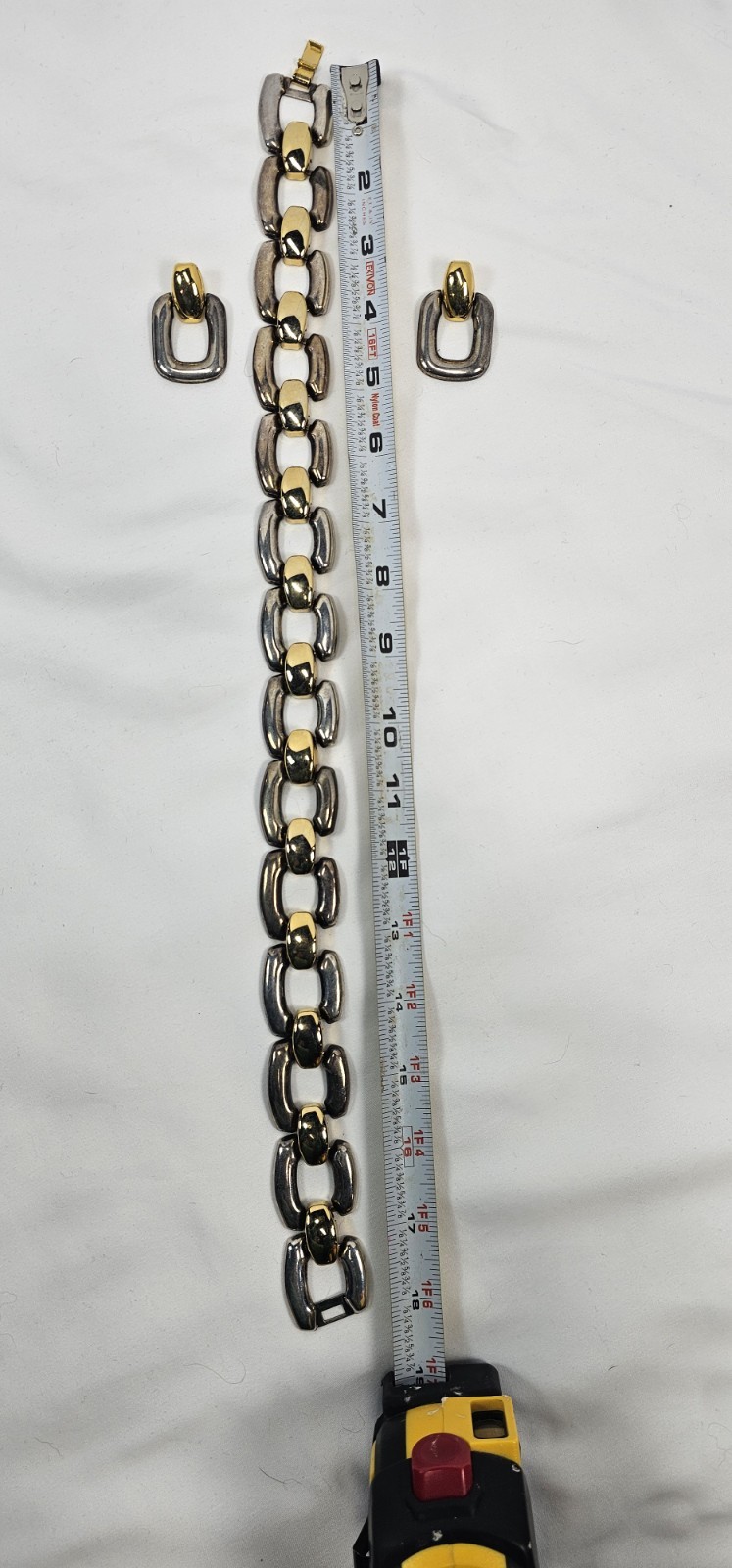Vintage Two Tone Chunky Chain Necklace & Earrings Set Gold Silver Link Statement