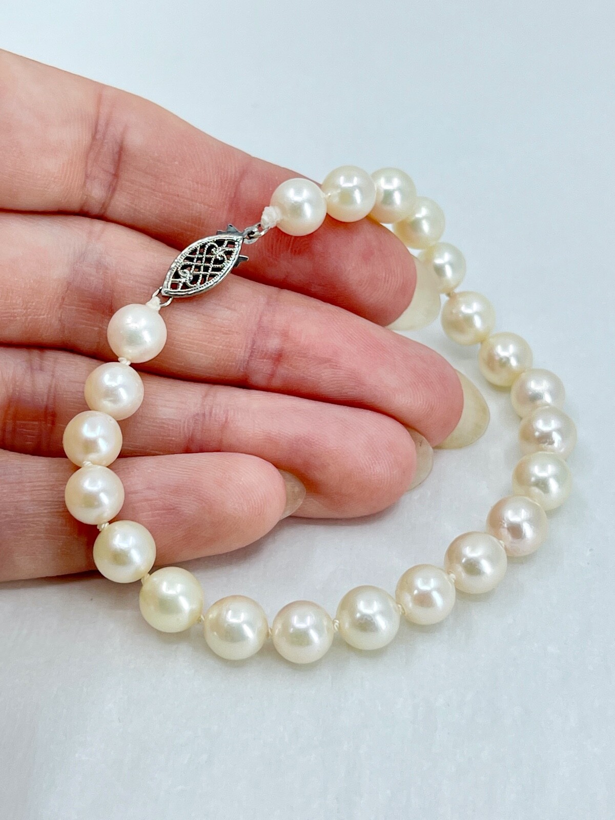 Vintage 7-7.50 Japanese Akoya Cultured Saltwater Pearl Bracelet Sterling Silver
