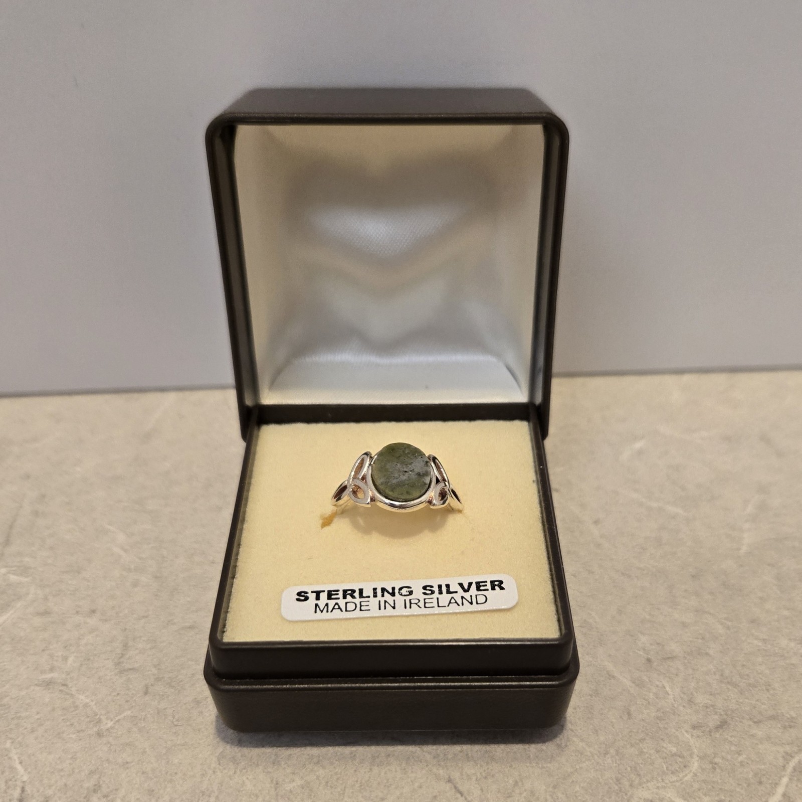Sterling Silver 925 Irish Celtic Connemara Green Marble Ring