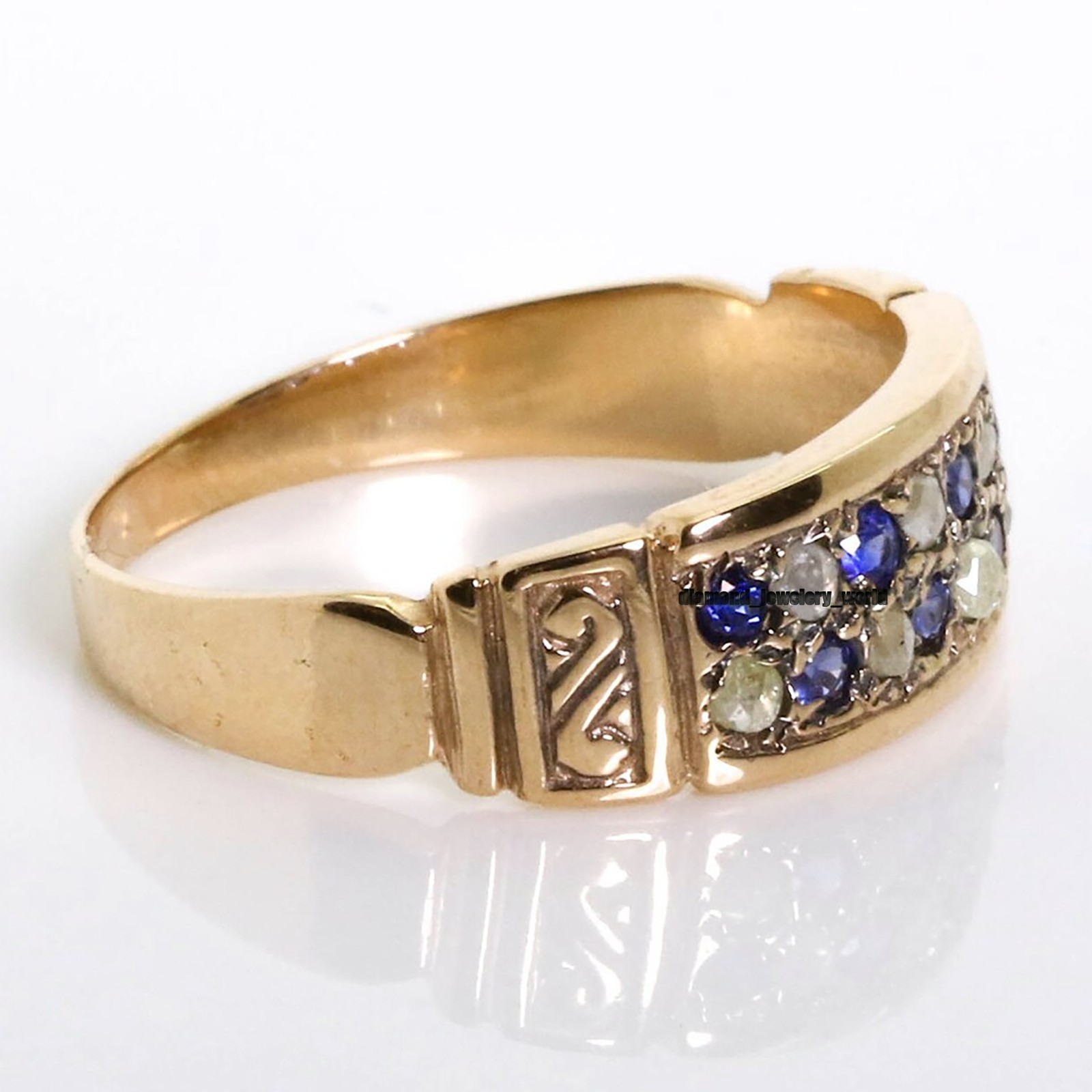 0.28ctw Rose Cut Diamond Sapphire Studded Silver Victorian Gorgeous Ring Jewelry