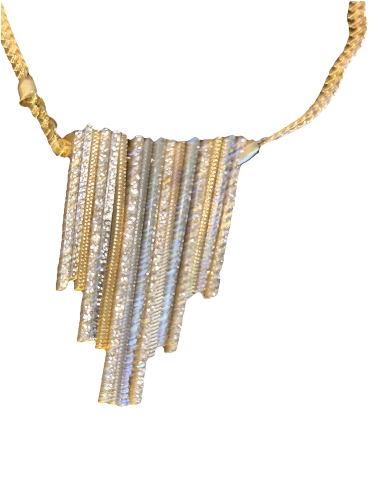 VTG 50 Art Deco Necklace Gold And Silver toned With Rhinestones Pendant By Inc.