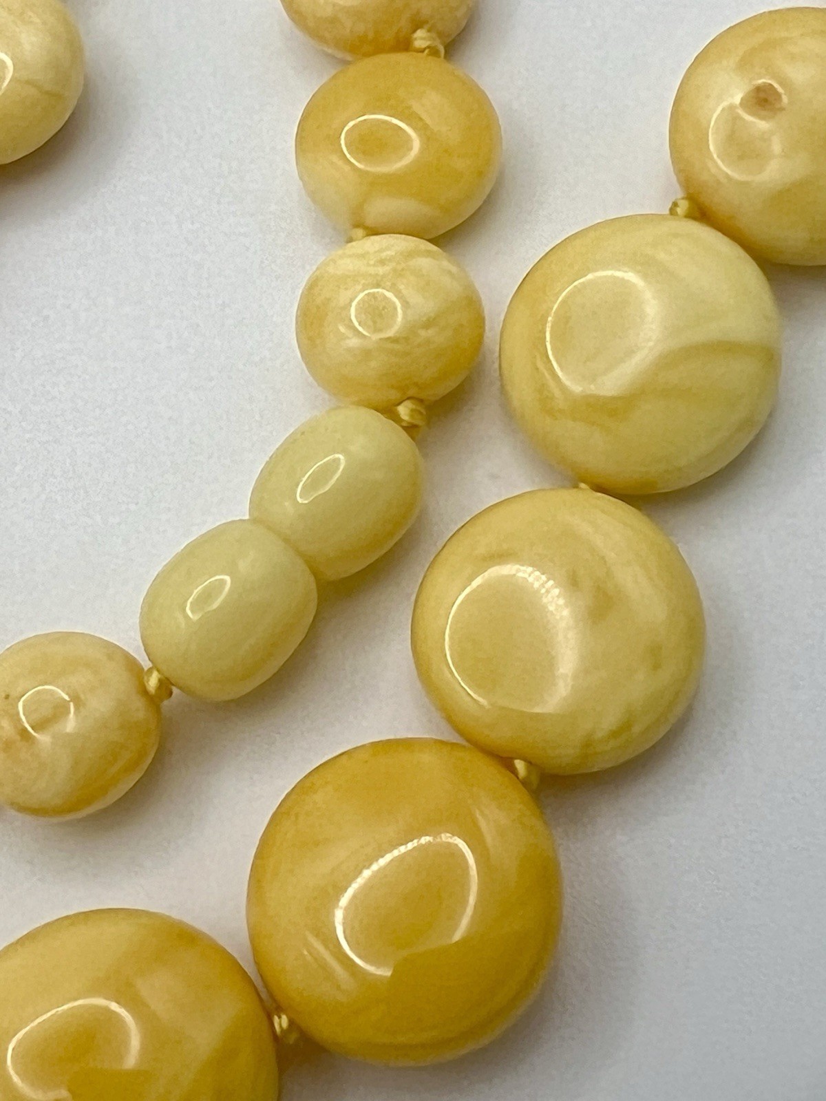 Butterscotch/Egg Yolk Baltic Amber Disk Bead 17-3/4” Necklace 20.8g