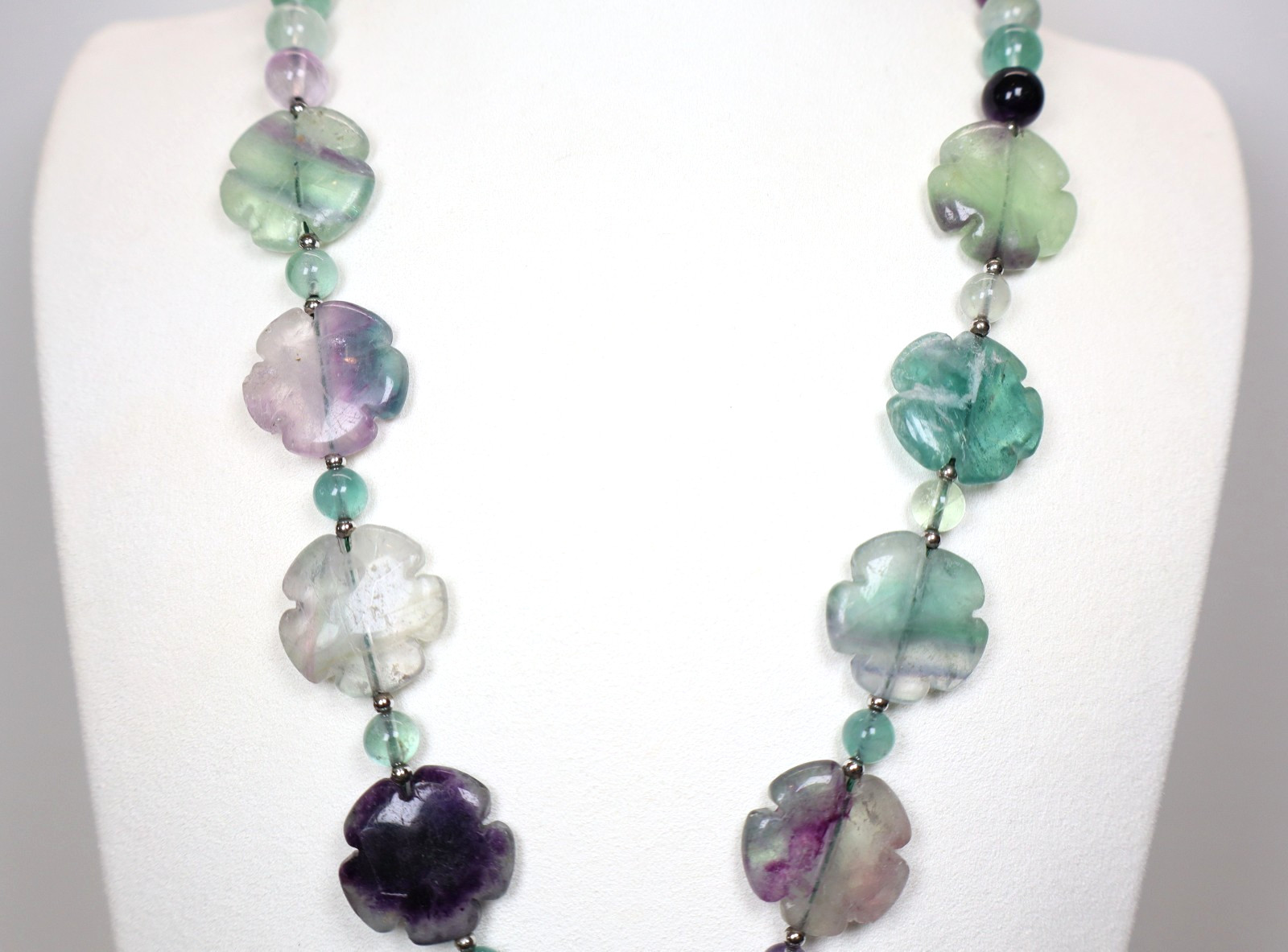 Rare Vintage Chinese Carved Fluorite & Sterling Silver Pendant Necklace