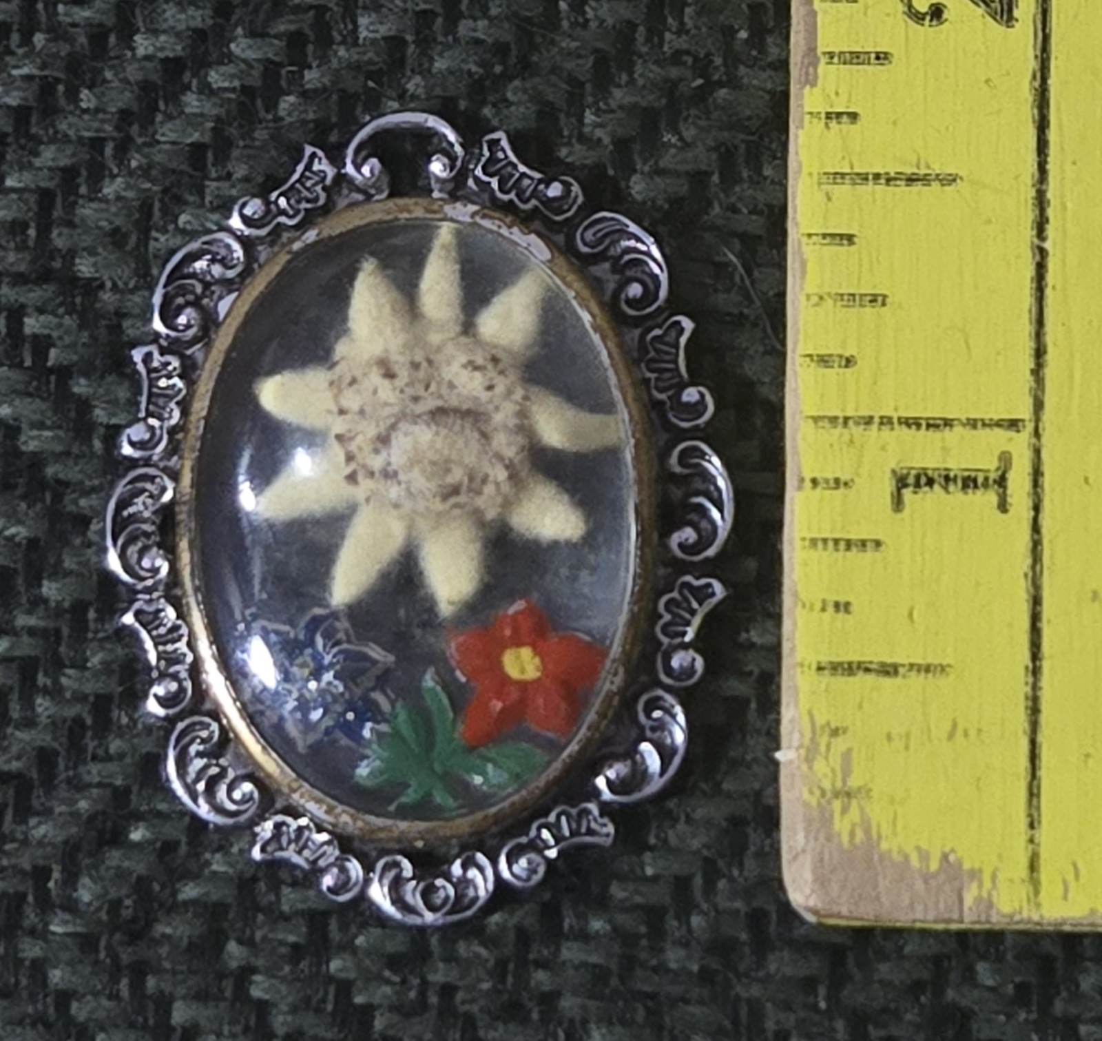 Antique Victorian Encapsulated EDELWEISS Flower Pendant Signed WEST GERMANY