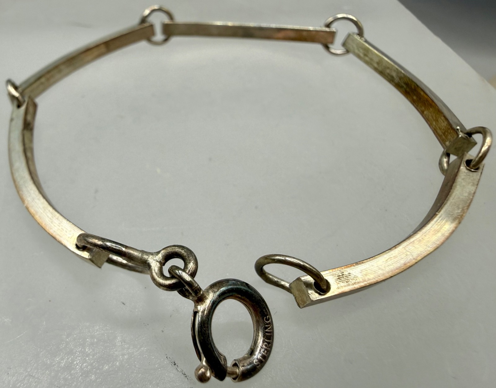 VINTAGE ESTATE STERLING SILVER PANEL BAR LINK MEN WOMEN UNISEX BRACELET SIGNED