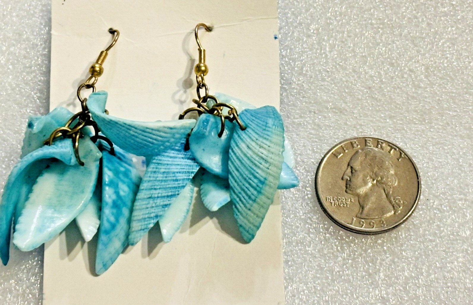 Sea SHELLS Hook EARRINGS pierced long dangle handmade Turquoise