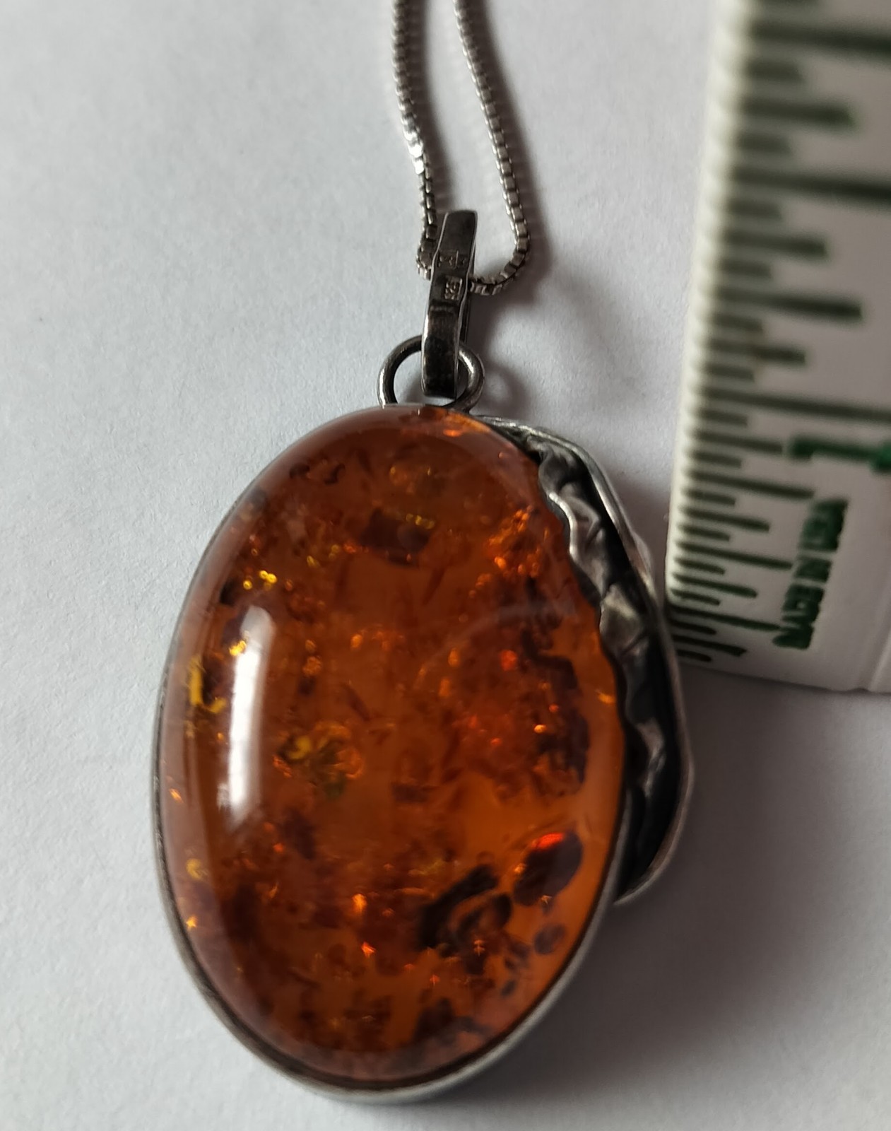 Vintage Large Baltic Amber Antiqued Sterling Silver Large Pendant, Substantial