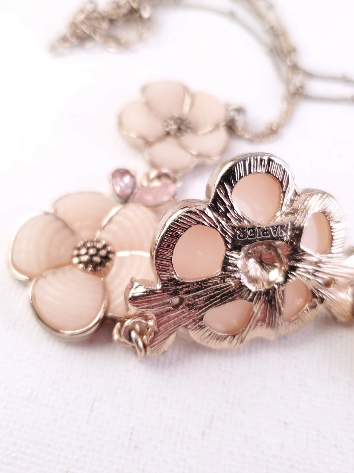 Elegant Napier Floral Statement Necklace – Rose Gold Tone & Peach Enamel