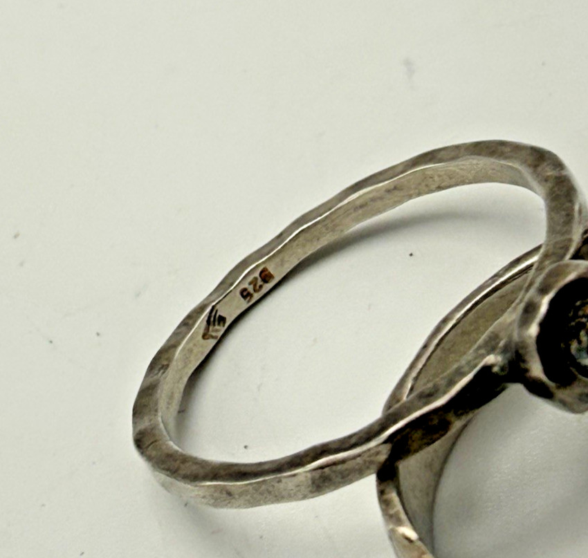 Silpada 925 Sterling Silver Stackable Ring Set Hammered CZ Size 8 Vintage