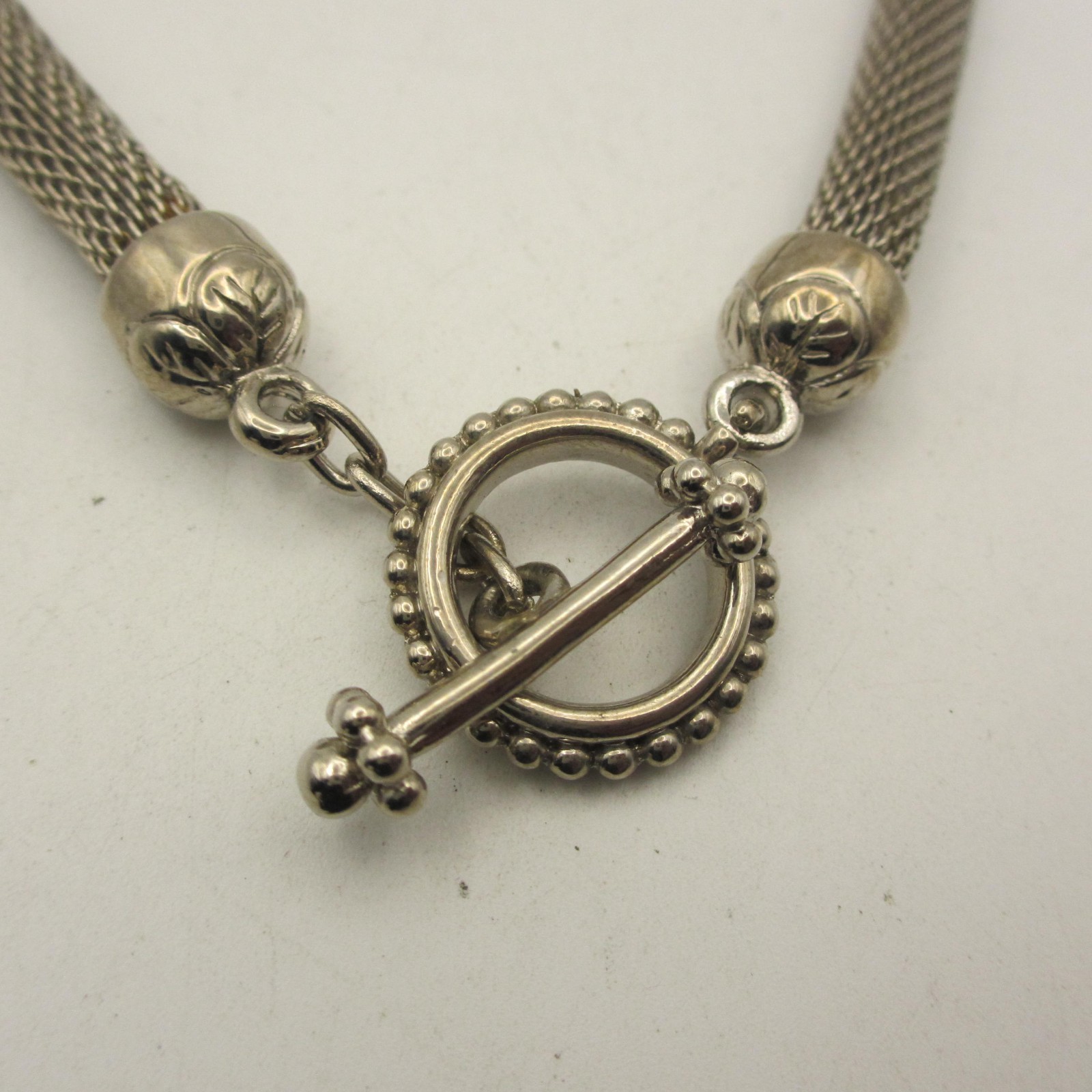 Vintage Mesh Necklace Toggle Clasp Silver Tone Choker 16 Inch