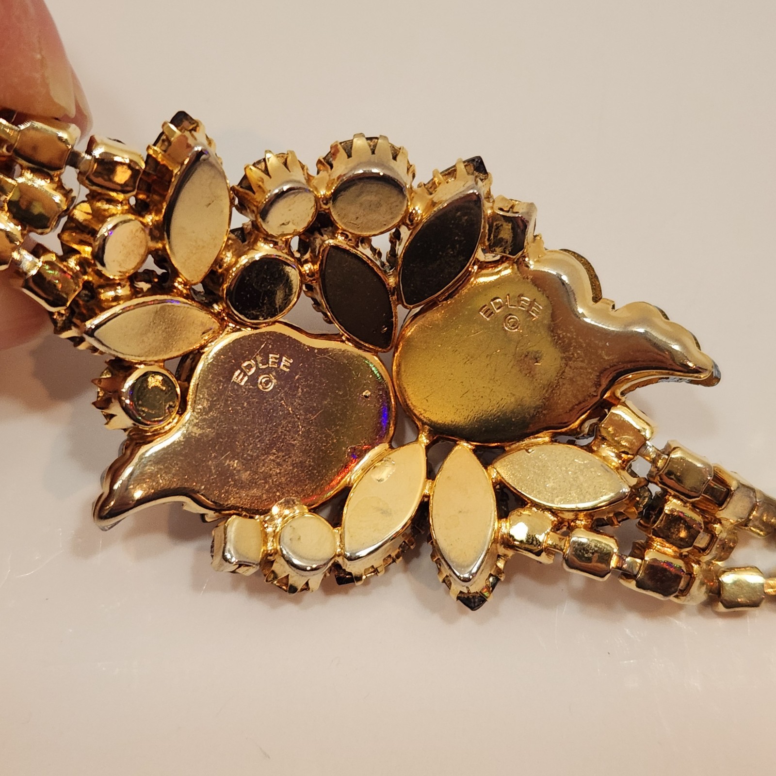 Vintage Edlee Amethyst Purple Molded Glass/Rhinestone Bracelet & Earring Set