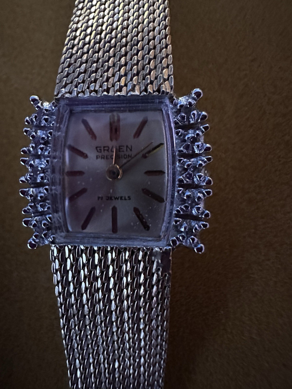 Vintage Gruen Precision 14K Gold Case 10 Diamonds Ladies Wristwatch